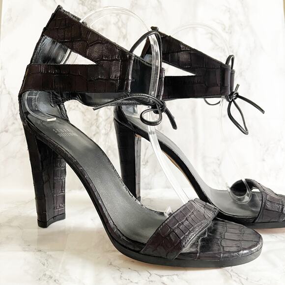 STUART WEITZMAN Leather Crocodile Embossed Heels Black 39 - Picture 5 of 8